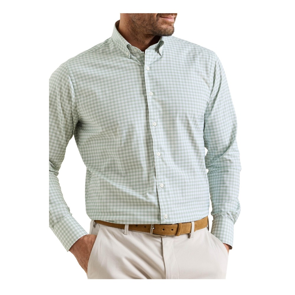 Peter Millar Mens L Green Gingham Check Cotton Button Down Long Sleeve Shirt